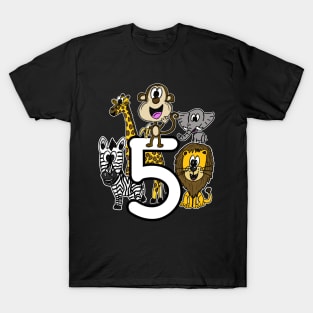 Safari Zoo Animals 5 Year Old 5th Birthday T-Shirt